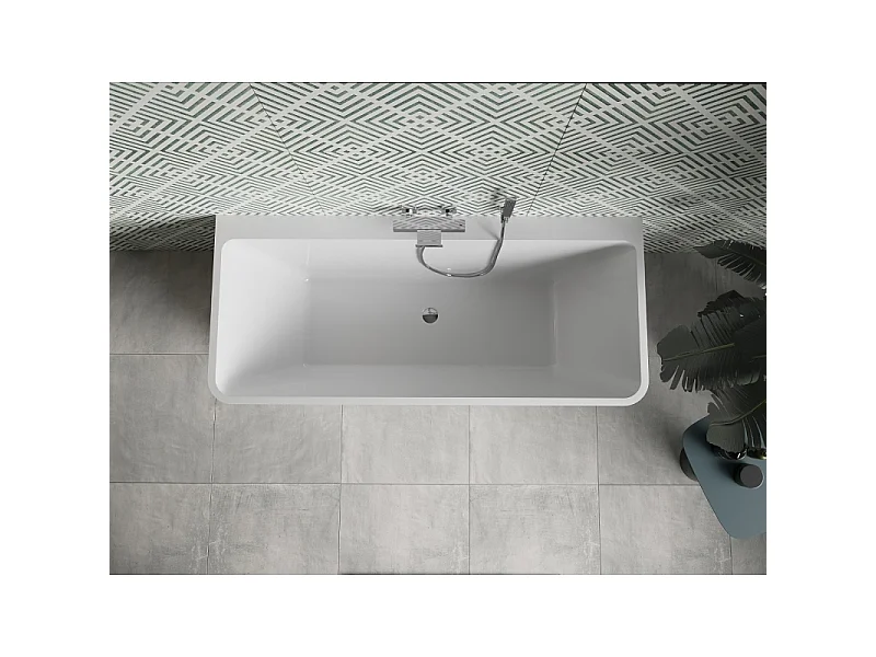 Mexen Volta baignoire autoportante adossée 150 x 75 cm, blanche, trop-plein chromé - 51131507500-01
