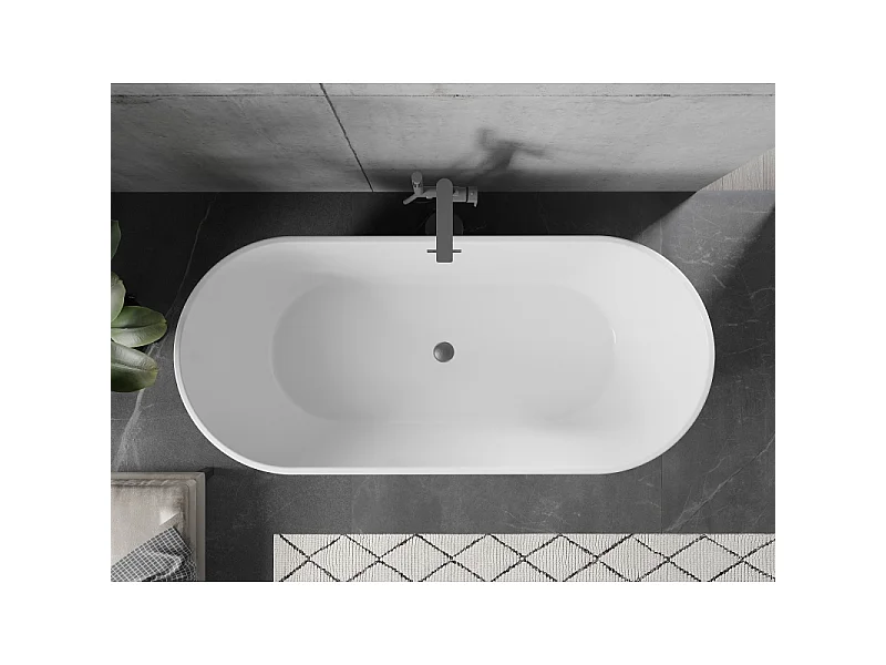 Mexen Flavia vrijstaande badkuip 150 x 75 cm, wit/zwart, overloop gun gray geborsteld - 54031507575-66