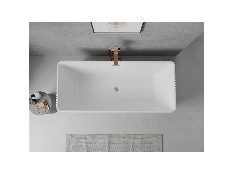 Mexen Nila vrijstaande geribbelde badkuip 170 x 75 cm, wit, geborsteld koper overloop - 52841708000-65