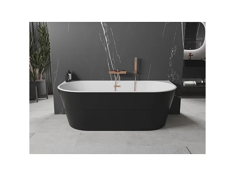 Mexen Oval freestanding wall-mounted bathtub 180 x 80 cm, white/black, brushed copper overflow - 52671808075-65