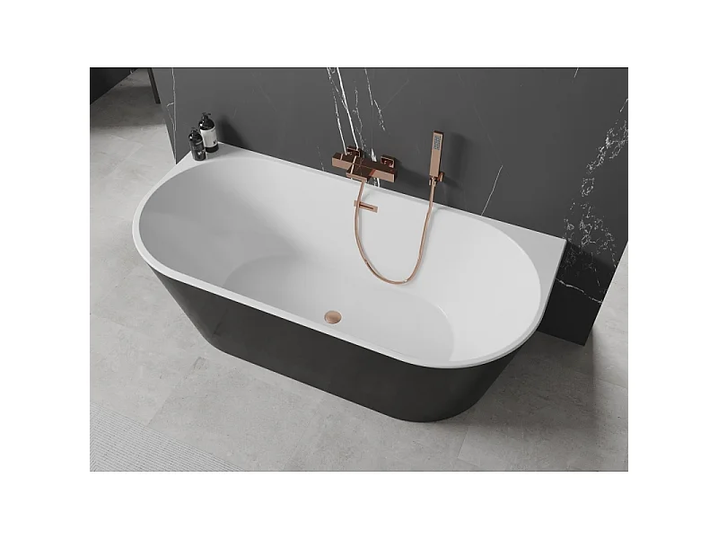 Mexen Oval freestanding wall-mounted bathtub 180 x 80 cm, white/black, brushed copper overflow - 52671808075-65