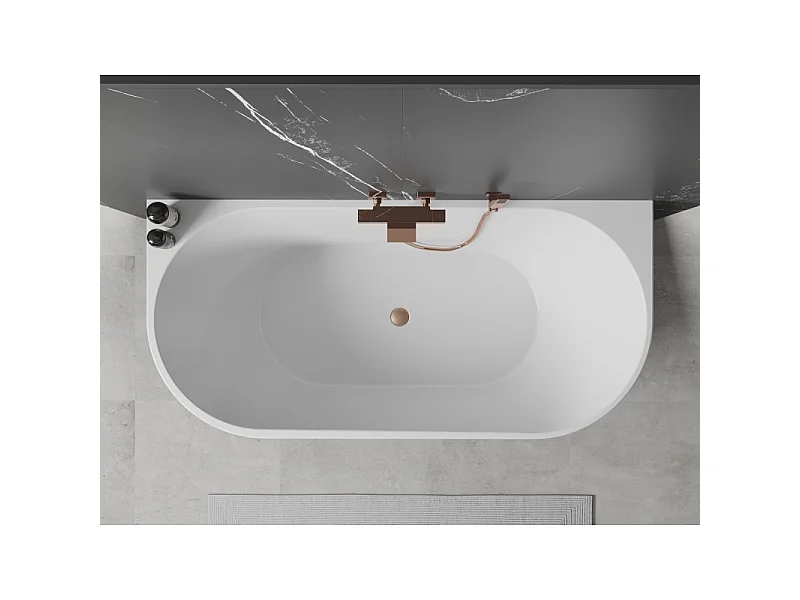 Mexen Oval freestanding wall-mounted bathtub 180 x 80 cm, white/black, brushed copper overflow - 52671808075-65