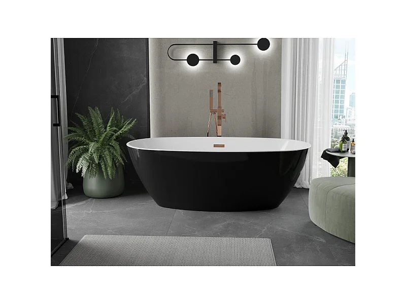 Mexen Eris freestanding bathtub 180 x 80 cm, white/black, rose gold overflow - 53441808075-60