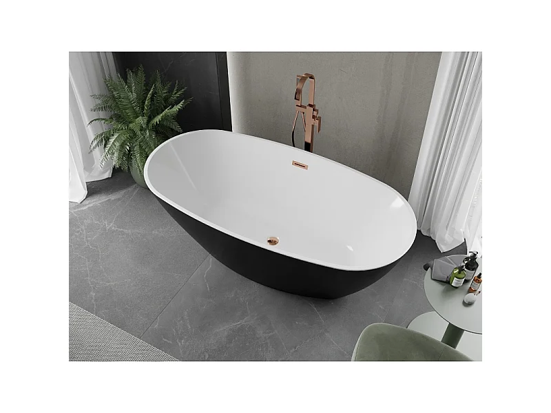 Mexen Eris freestanding bathtub 180 x 80 cm, white/black, rose gold overflow - 53441808075-60