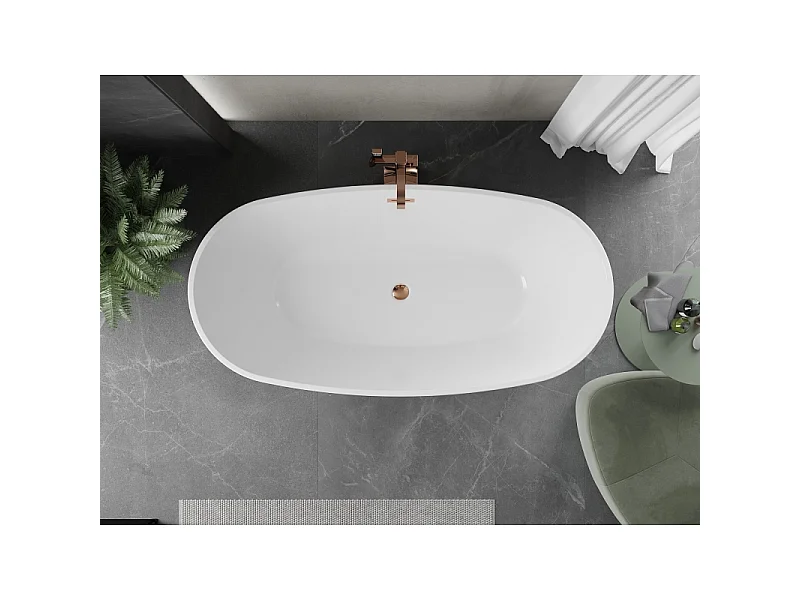 Mexen Eris freestanding bathtub 180 x 80 cm, white/black, rose gold overflow - 53441808075-60
