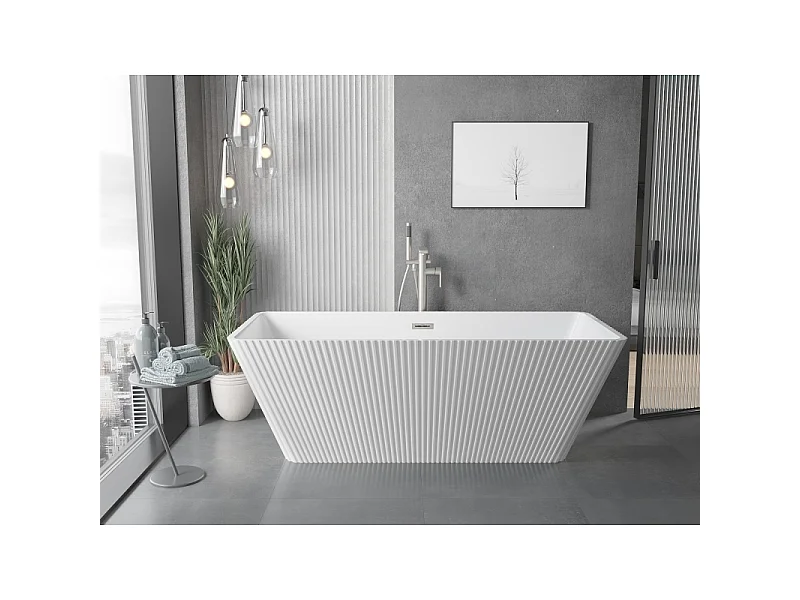 Mexen Tava freestanding ribbed bathtub 170 x 75 cm, white, brushed nickel overflow - 52851707500-97