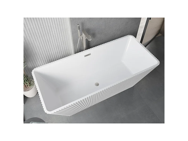 Mexen Tava freestanding ribbed bathtub 170 x 75 cm, white, brushed nickel overflow - 52851707500-97
