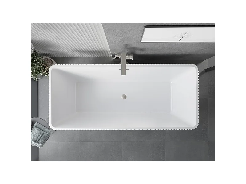 Mexen Tava freestanding ribbed bathtub 170 x 75 cm, white, brushed nickel overflow - 52851707500-97