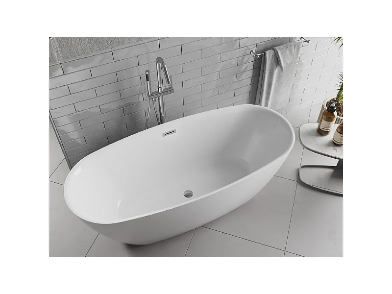 Mexen Luvo Slim baignoire autoportante 170 x 75 cm, blanche, trop-plein chromé - 52801707500-01