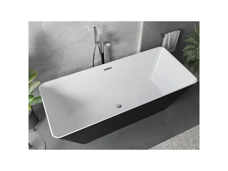 Mexen Velo Slim Free-standing Bathtub 170 x 75 cm, White/Black, Chrome Overflow - 52811707575-01