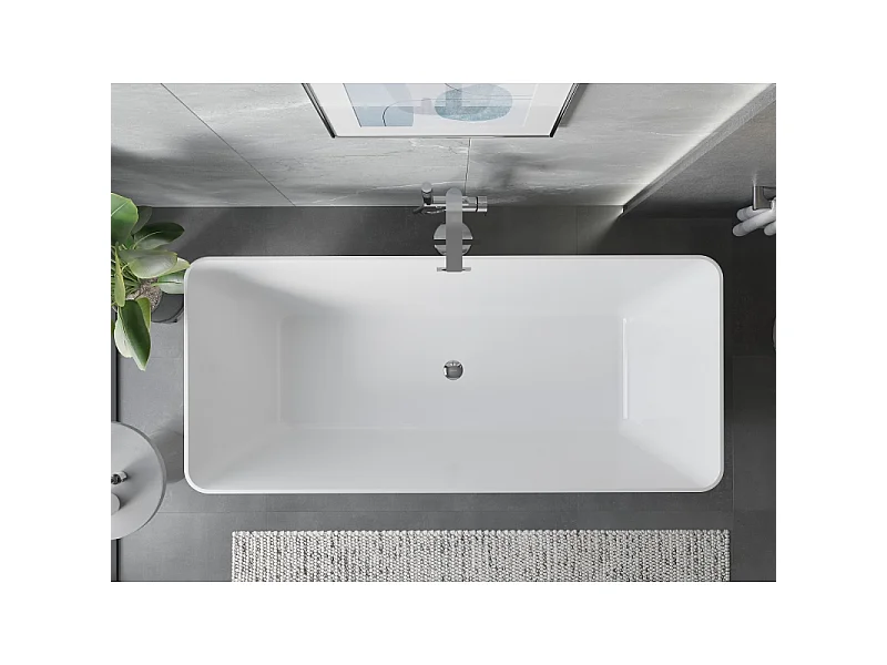 Mexen Velo Slim Free-standing Bathtub 170 x 75 cm, White/Black, Chrome Overflow - 52811707575-01