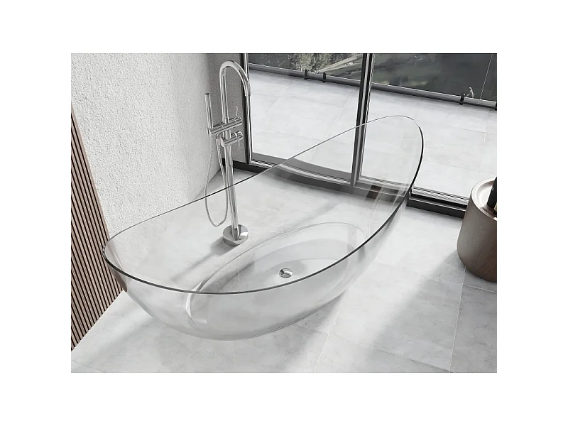 Mexen Vea baignoire autoportante transparente 180 x 80 cm, bouchon chrome - 58091808008