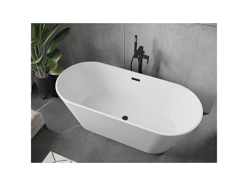 Mexen Flavia baignoire autoportante 150 x 75 cm, blanche, trop-plein noir - 54031507500-B
