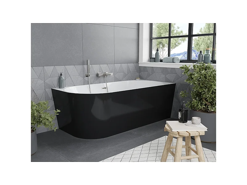Mexen Mia free-standing corner tub right 170 x 80 cm, white/black, brushed nickel overflow - 52691708075P-97