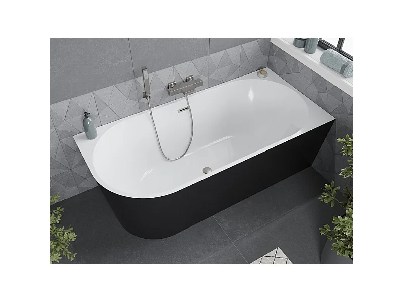 Mexen Mia free-standing corner tub right 170 x 80 cm, white/black, brushed nickel overflow - 52691708075P-97
