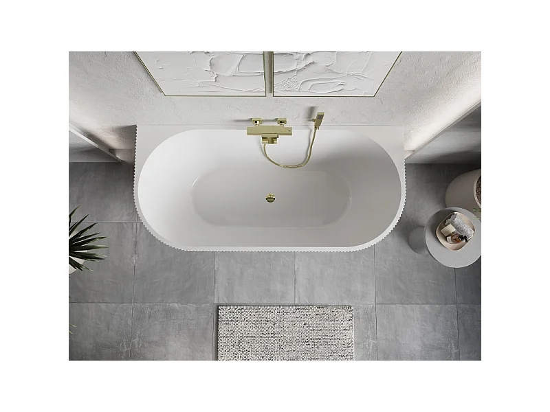 Mexen Oris freestanding wall bathtub fluted 170 x 80 cm, white, gold brushed overflow - 52871708000-55