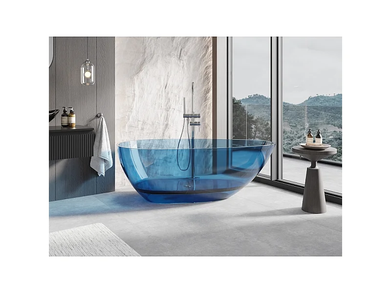 Mexen Glass denim vrijstaande transparante badkuip 170 x 85 cm, chromen afvoerplug - 58061708507
