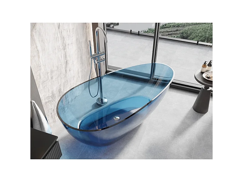 Mexen Glass denim vrijstaande transparante badkuip 170 x 85 cm, chromen afvoerplug - 58061708507