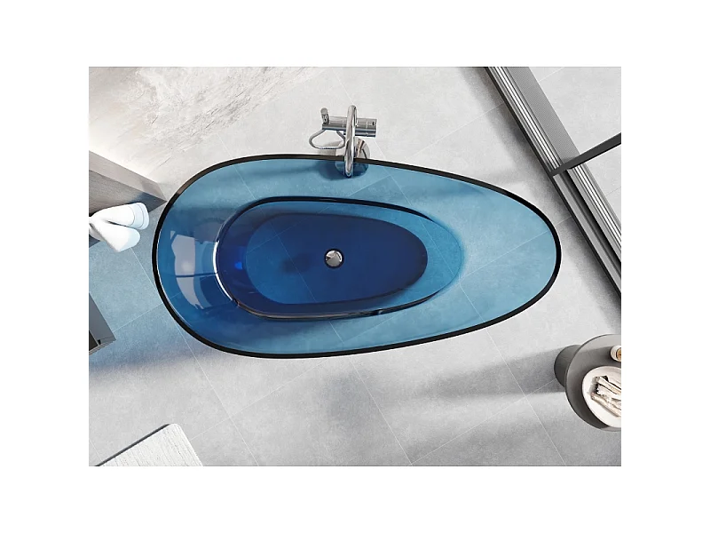 Mexen Glass denim vrijstaande transparante badkuip 170 x 85 cm, chromen afvoerplug - 58061708507