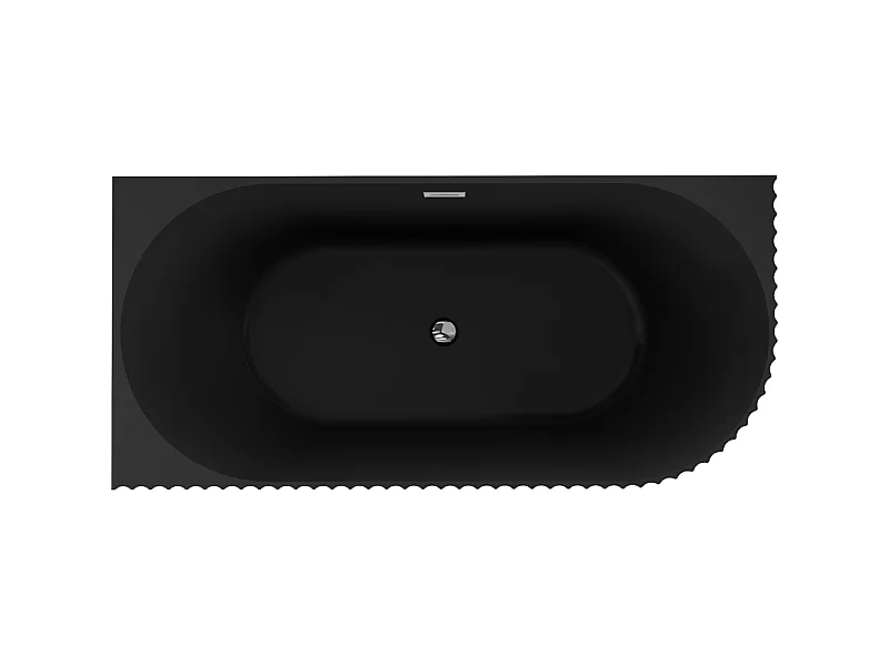 Mexen Gia baignoire îlot d'angle rainurée gauche 150 x 75 cm, noir mat, trop-plein chrome - 52701507571L-01