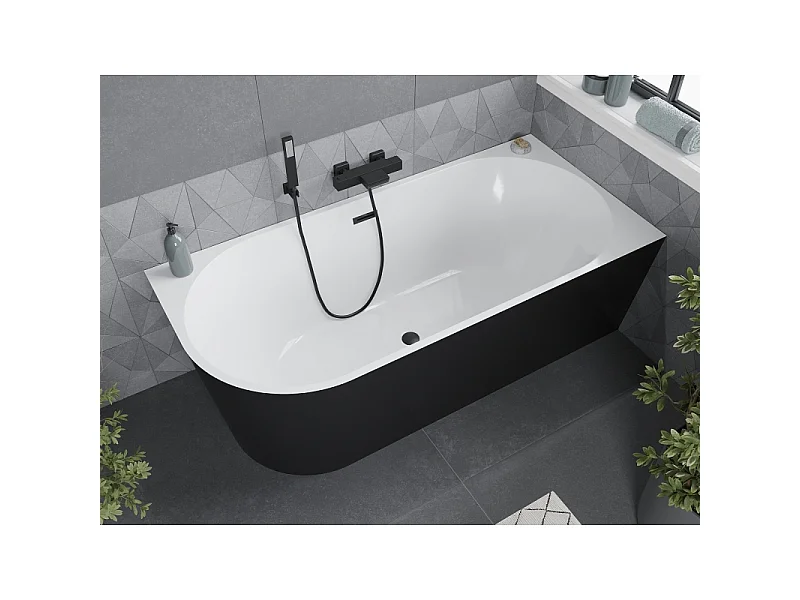 Mexen Mia freestanding corner right bathtub 140 x 75 cm, white/black, black overflow - 52691407575P-70