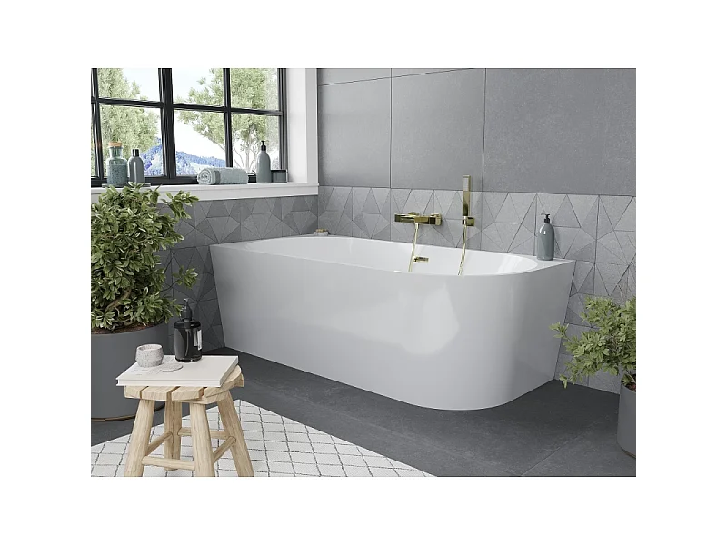 Mexen Mia freestanding corner left bathtub 140 x 75 cm, white, gold overflow - 52691407500L-50