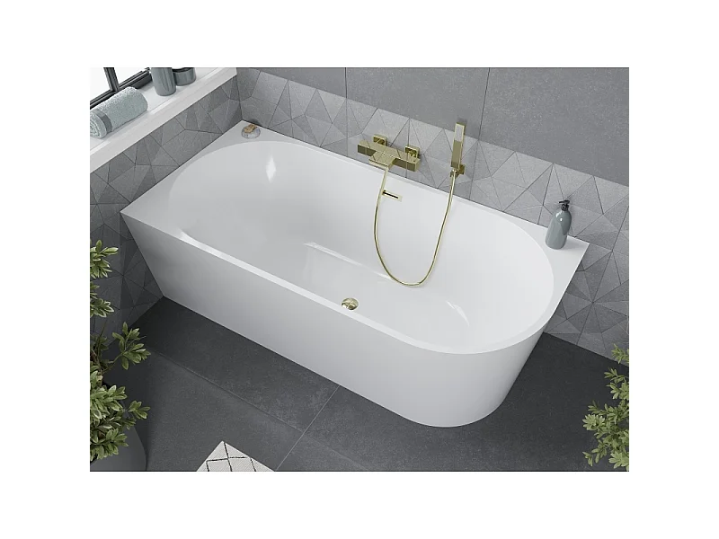 Mexen Mia freestanding corner left bathtub 140 x 75 cm, white, gold overflow - 52691407500L-50