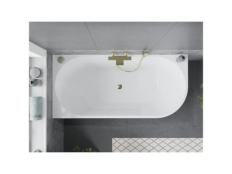 Mexen Mia freestanding corner left bathtub 140 x 75 cm, white, gold overflow - 52691407500L-50