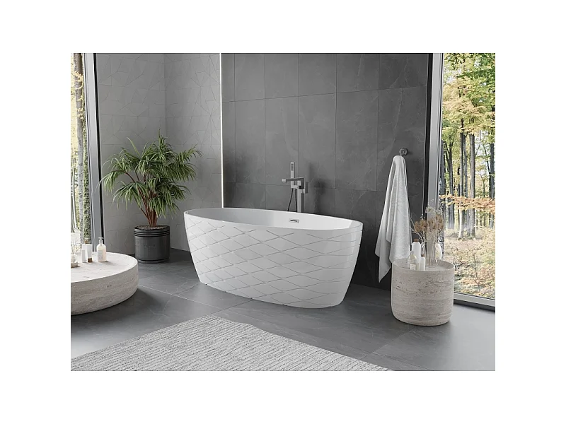 Mexen Olea vrijstaande badkuip patroon 170 x 80 cm, wit, overloop gun metal - 52821708000-95