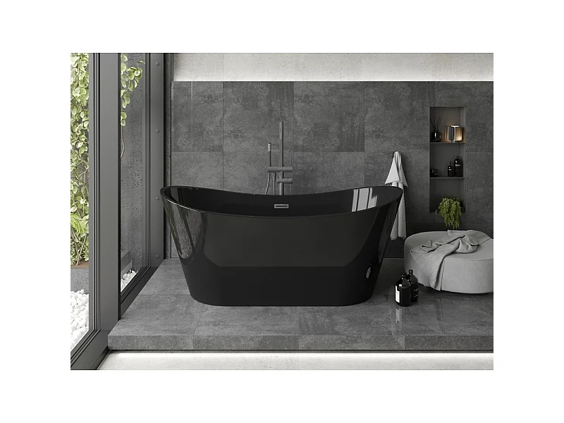 Mexen Montana baignoire autoportante 170 x 80 cm, noire, trop-plein gun metal - 52011708070-95
