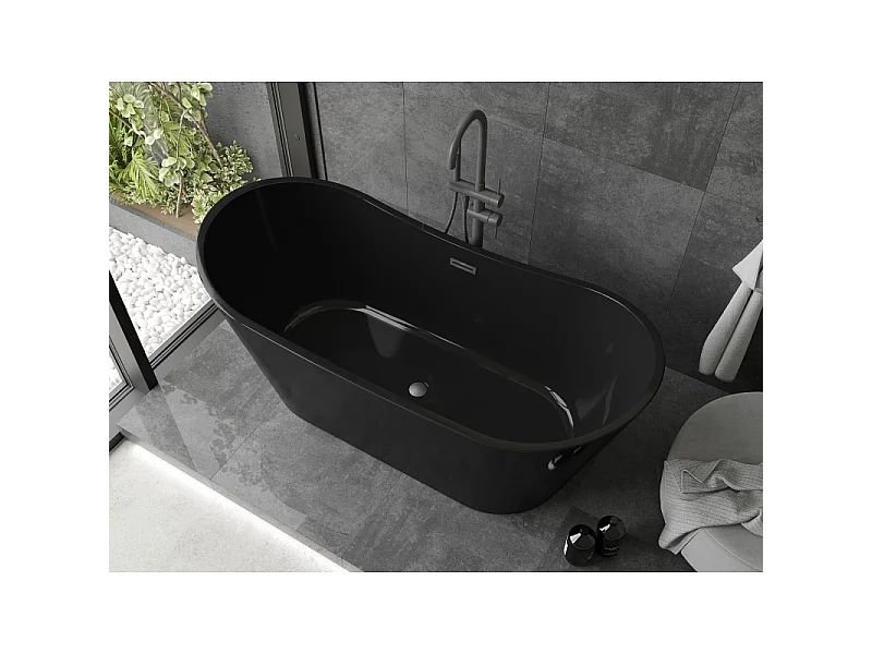 Mexen Montana baignoire autoportante 170 x 80 cm, noire, trop-plein gun metal - 52011708070-95