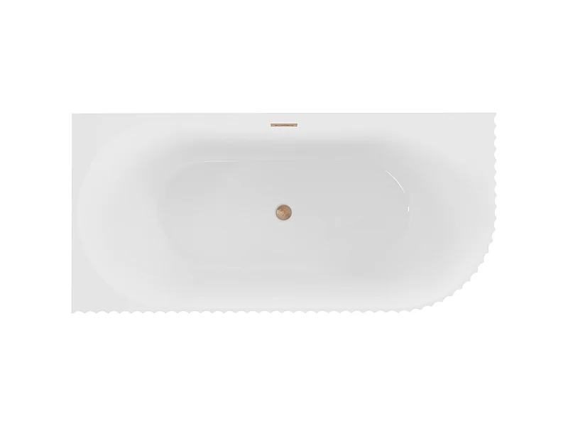 Mexen Gia vasca da bagno angolare freestanding rigata destra 170 x 80 cm, bianco lucido, troppopieno rame spazzolato