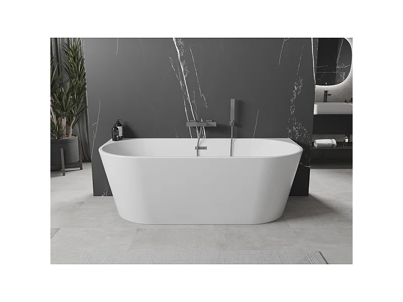 Mexen Oval wanna wolnostojąca przyścienna 160 x 80 cm, biała, przelew gun metal - 52671608000-95