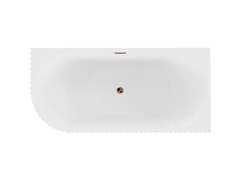 Mexen Gia banheira independente de canto com ranhuras direitas 150 x 75 cm, branco mate, transbordo ouro rosa - 52701507501P-60