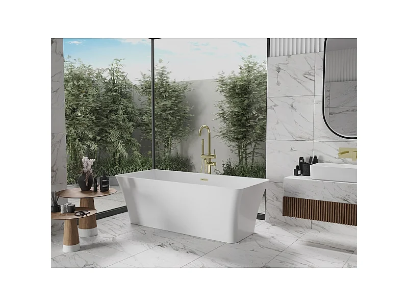Mexen Tonia freestanding bathtub 67 x 29.5 inches, white, overflow gold - 52171707500-50