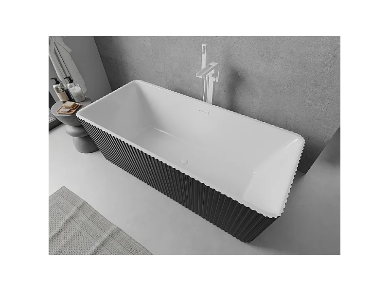 Mexen Nila vrijstaande geribbelde badkuip 170 x 75 cm, wit/zwart, witte overloop - 52841708075-20