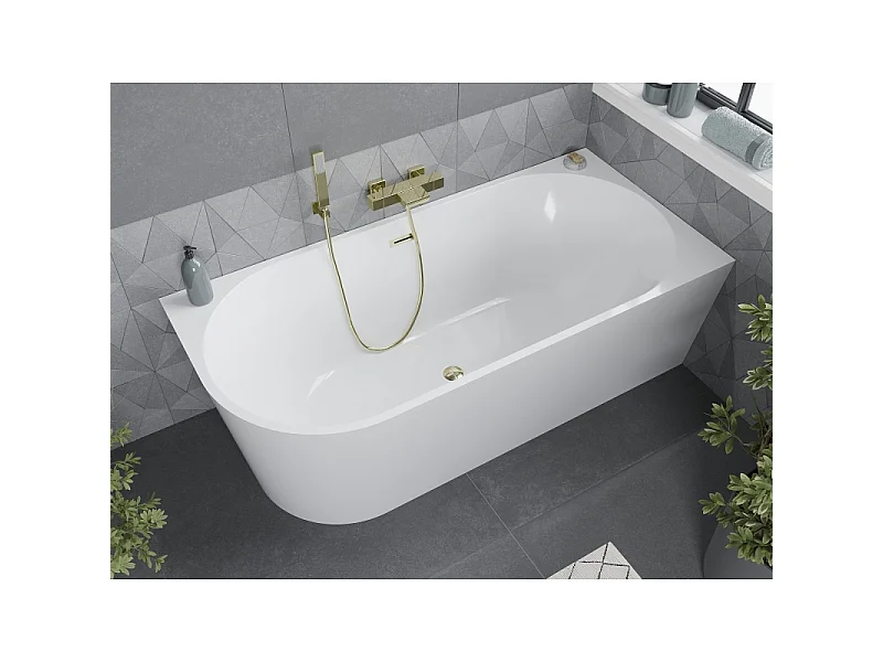 Mexen Mia right corner bathtub free-standing 170 x 80 cm, white, overflow gold - 52691708000P-50