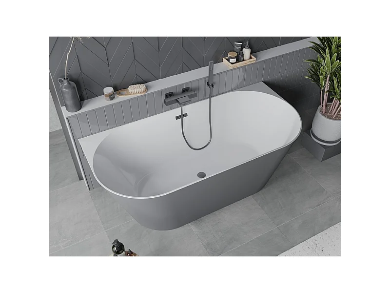Mexen Oval Slim baignoire autoportante adossée 170 x 80 cm, blanche/grise, trop-plein gris canon brossé - 52661708062-66