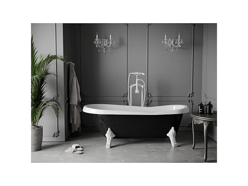 Mexen Retro baignoire autoportante 170 x 75 cm, blanche/noire, pieds blancs - 53251707575-20