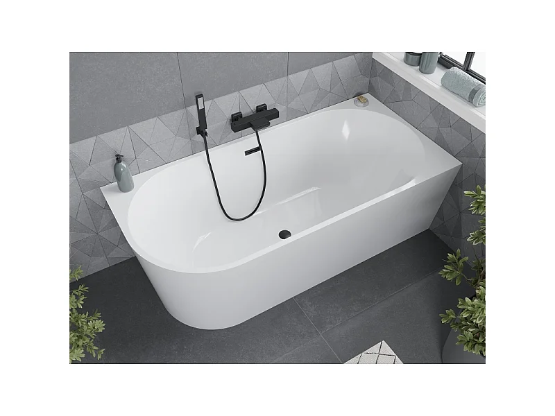 Mexen Mia freistehende Eckbadewanne rechts 170 x 80 cm, weiß, schwarzer Überlauf - 52691708000P-70