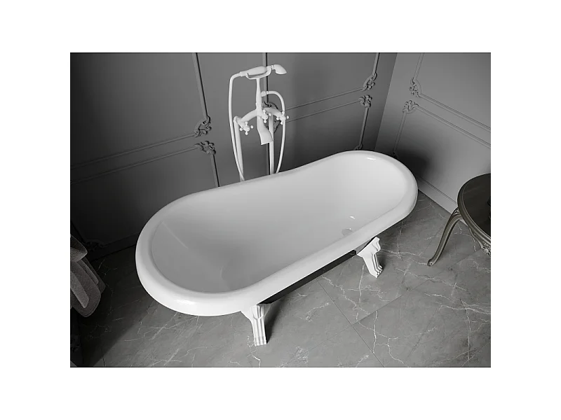 Mexen Retro samostoječa kad 150 x 73 cm, bela/črna, bele noge - 53251507375-20