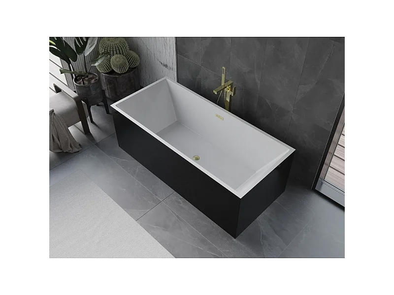 Mexen Vigo banheira autoportante 178,5 x 80 cm, branca/preta, transbordamento dourado escovado - 51251788075-55