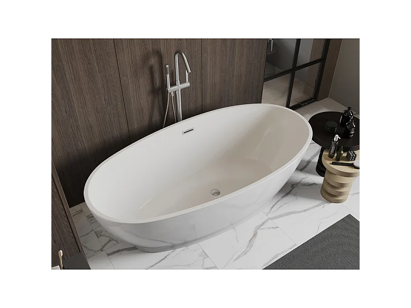 Mexen Bilbao freestanding bathtub 180 x 90 cm, white, brushed nickel overflow - 51311809000-97