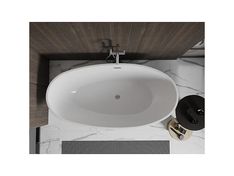 Mexen Bilbao freestanding bathtub 180 x 90 cm, white, brushed nickel overflow - 51311809000-97