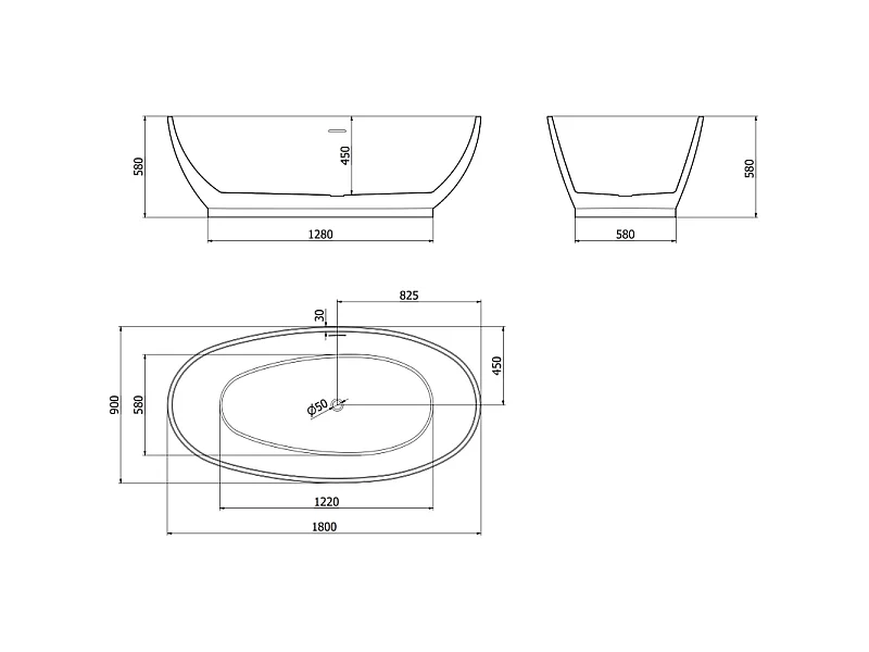 Mexen Bilbao freestanding bathtub 180 x 90 cm, white, brushed nickel overflow - 51311809000-97