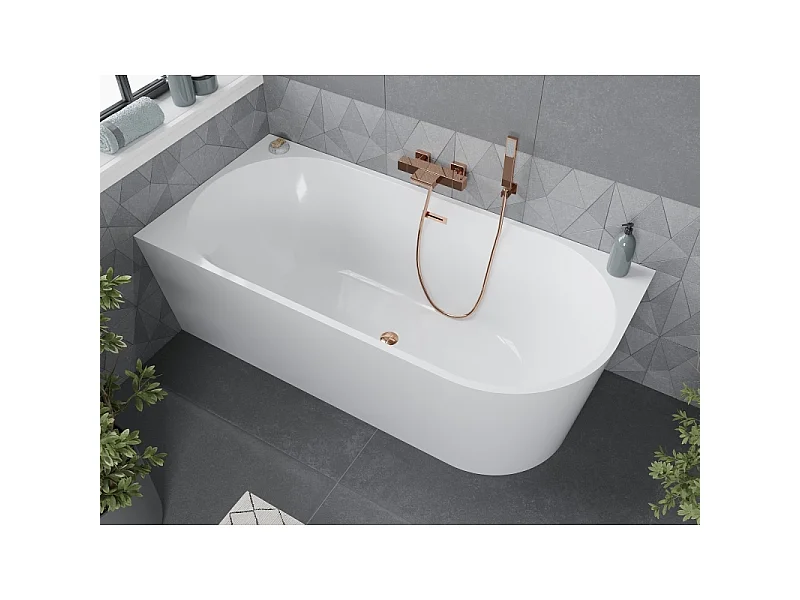 Mexen Mia freestanding corner left-hand bathtub 140 x 75 cm, white, overflow rose gold - 52691407500L-60