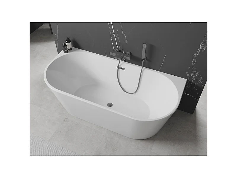 Mexen Oval freestanding wall-mounted bathtub 160 x 80 cm, white, brushed gun gray overflow - 52671608000-66