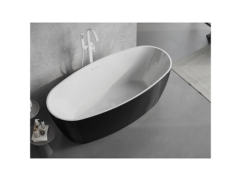 Mexen Lira vasca da bagno indipendente design 170 x 80 cm, bianca/nera, troppopieno bianco- 52831708075-20