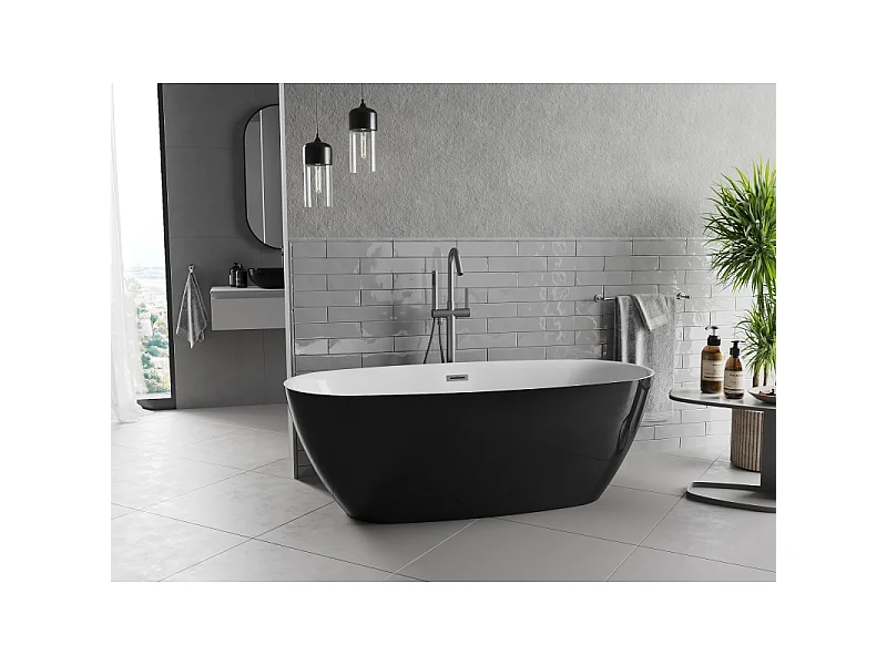 Mexen Luvo Slim wanna wolnostojąca 170 x 75 cm, biała/czarna, przelew gun gray szczotkowany - 52801707575-66