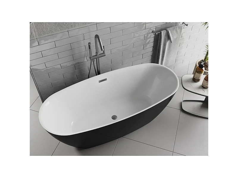 Mexen Luvo Slim wanna wolnostojąca 170 x 75 cm, biała/czarna, przelew gun gray szczotkowany - 52801707575-66
